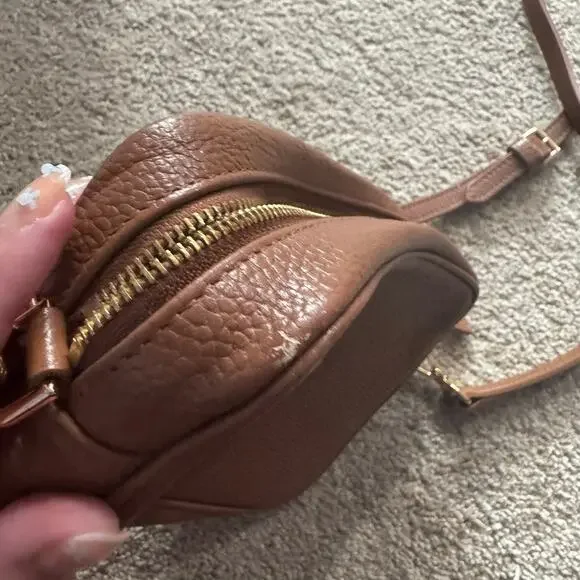 Quince Brown Italian Leather Small Crossbody Purse Bag Pebbled BROKEN ZIPPER - Picture 8 of 13